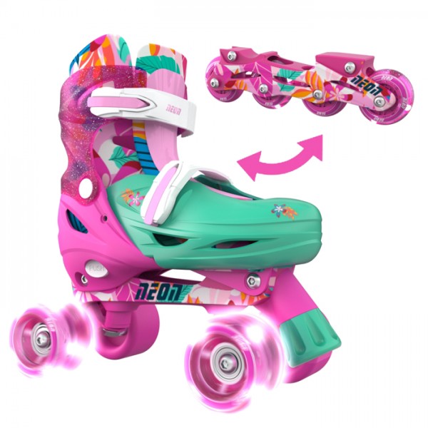 Yvolution Αυξομειούμενα πατίνια Neon Combo 2 σε 1, γαλάζιο - floral 53.NC49F4