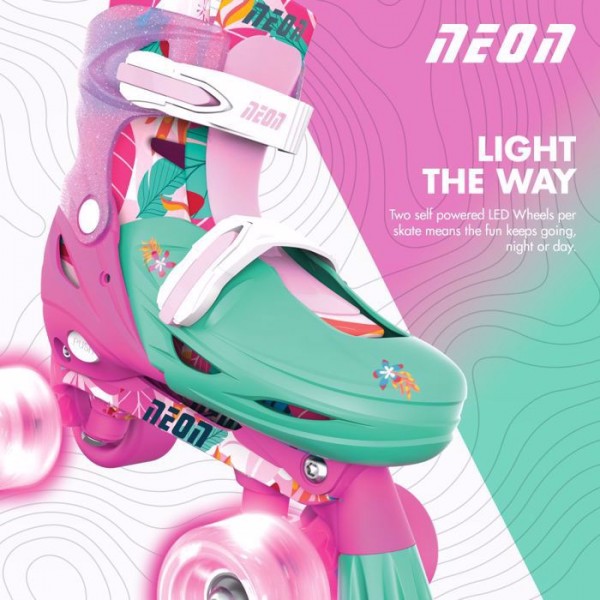 Yvolution Αυξομειούμενα πατίνια Neon Combo 2 σε 1, γαλάζιο - floral 53.NC49F4
