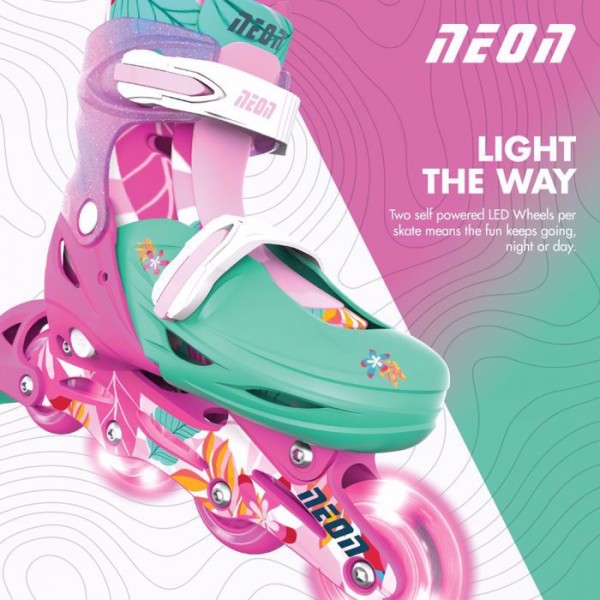 Yvolution Αυξομειούμενα πατίνια Neon Combo 2 σε 1, γαλάζιο - floral 53.NC49F4