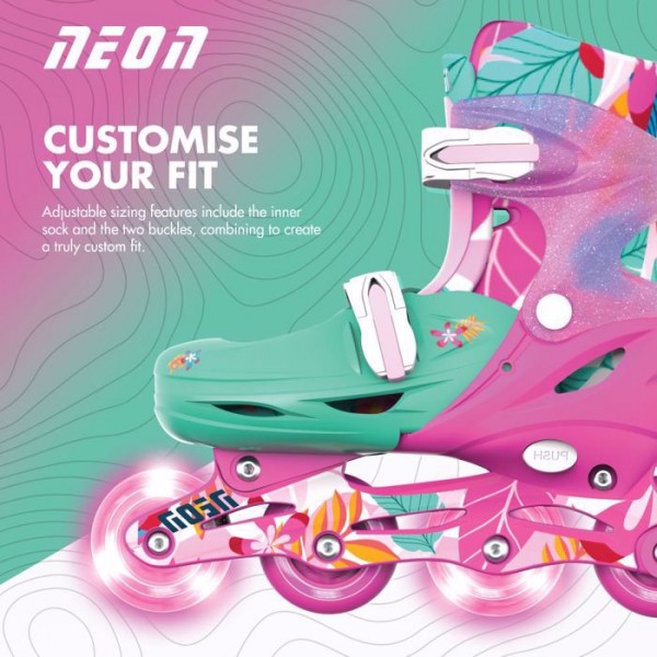Yvolution Αυξομειούμενα πατίνια Neon Combo 2 σε 1, γαλάζιο - floral 53.NC49F4