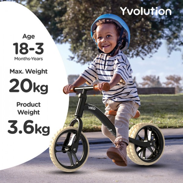 YVOLUTION Velo Junior Air 2021 Ποδήλατο Ισορροπίας - Μαύρο  53.YT30K4