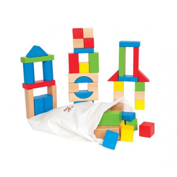Hape Maple Blocks - Κύβοι Πολλαπλών Σχημάτων & Χρωμάτων Με Τσάντα Αποθήκευσης - 50Τεμ.(E0409AG53) 