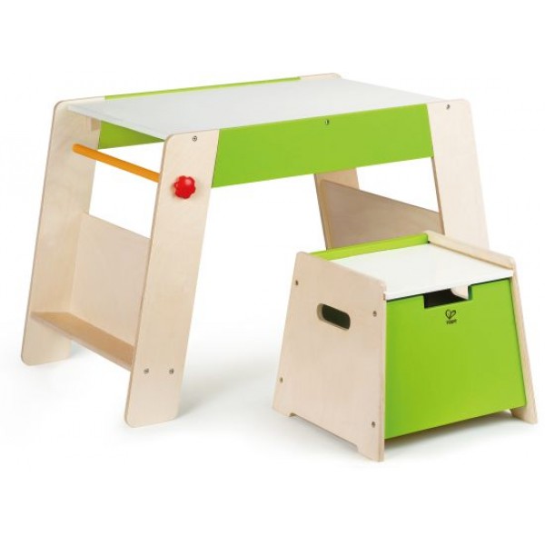 Hape Play Station & Stool Set - Παιδικό Τραπεζάκι Για Παιχνίδι,Μελέτη & Φαγητό Με Καρεκλάκι Που Αποθηκεύει - 2Τεμ. (E1015) 