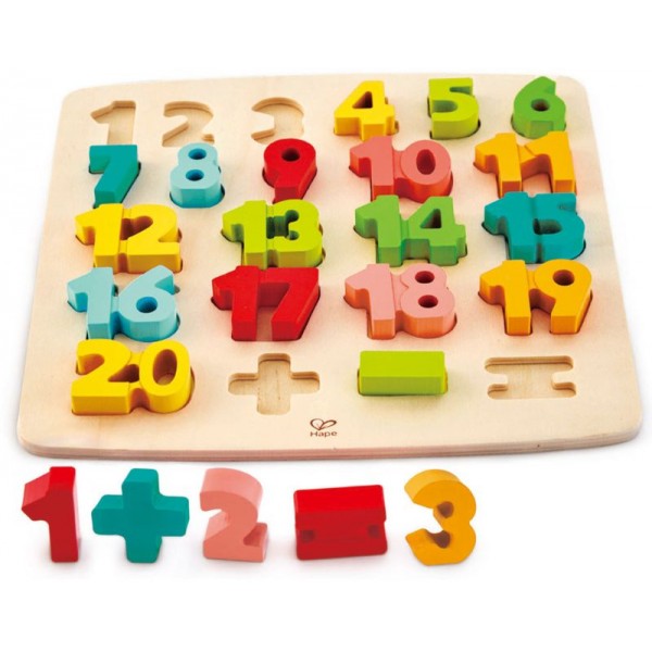 Hape Chunky Number Puzzle  - Πάζλ Μεγάλων Αριθμών Από Το 1 Μέχρι Το 20 Με Σύμβολα Για Απλές Πράξεις - 24Τεμ.(E1550A)