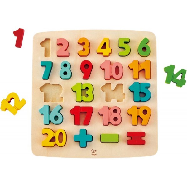 Hape Chunky Number Puzzle  - Πάζλ Μεγάλων Αριθμών Από Το 1 Μέχρι Το 20 Με Σύμβολα Για Απλές Πράξεις - 24Τεμ.(E1550A)