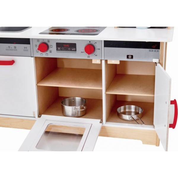 Hape All-in-1 Kitchen - Μεγάλη Επαγγελματική Κουζίνα Με Φώτα Και Ήχους - Περιλαμβάνει Κατσαρόλες Και Αξεσουάρ - 14 Τεμ. (E3145B)