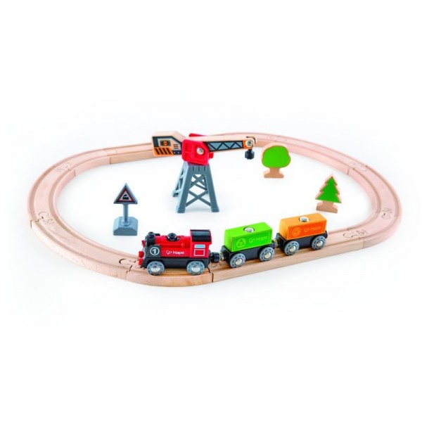 Hape Railway Cargo Delivery Loop- Σιδηρόδρομος Φορτωεκφόρτωσης Εμπορευμαύτων - 19Τεμ.  (E3731A) 