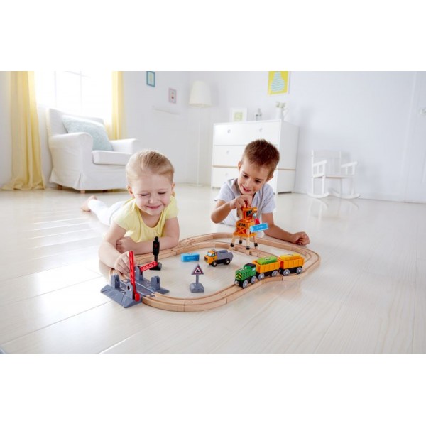 Hape Crossing & Crance Set  - Σιδηρόδρομος με Γερανό Φορτοεκφόρτωσης - 34Τεμ. (E3732A)