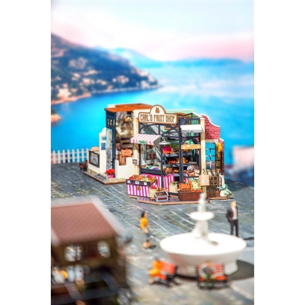 3D Παζλ Κατασκευή ROBOTIME  Carl’s Fruit Shop – Happy Corner DIY Dollhouse DG142