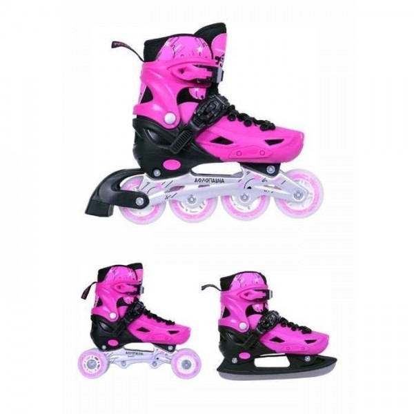 3K Rollers αυξομειούμενα πατίνια /Roller Skates/Παγοπέδιλα 3 μεγεθών 3 σε 1  Ροζ-  002.10306/RIS/P