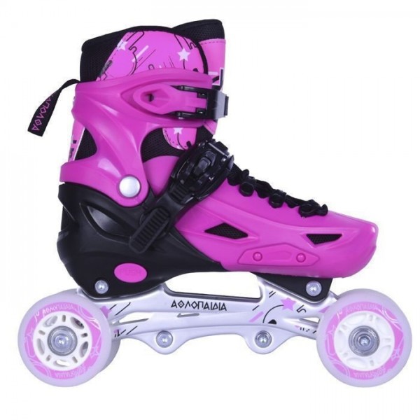 3K Rollers αυξομειούμενα πατίνια /Roller Skates/Παγοπέδιλα 3 μεγεθών 3 σε 1  Ροζ-  002.10306/RIS/P