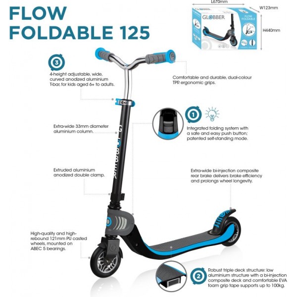 Scooter Πατίνι Globber Foldable Flow 125 White-Pink (473-162)
